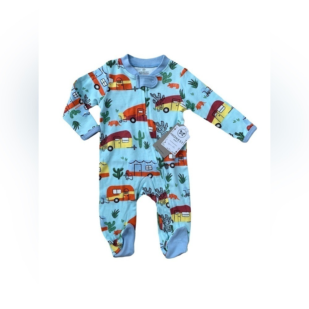 Honest Company NWT Size 0-3 Months Happy Camper Organic Pajamas
